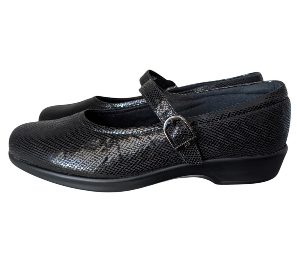 SAS Maria Mary Jane Black Snake Print Leather Tripad Comfort Shoes Sz 8N Narrow
